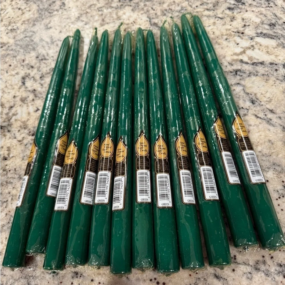 General Wax Company 12 Hand Dipped Tapered Green Candles in Wrap 12 Inches Xmas